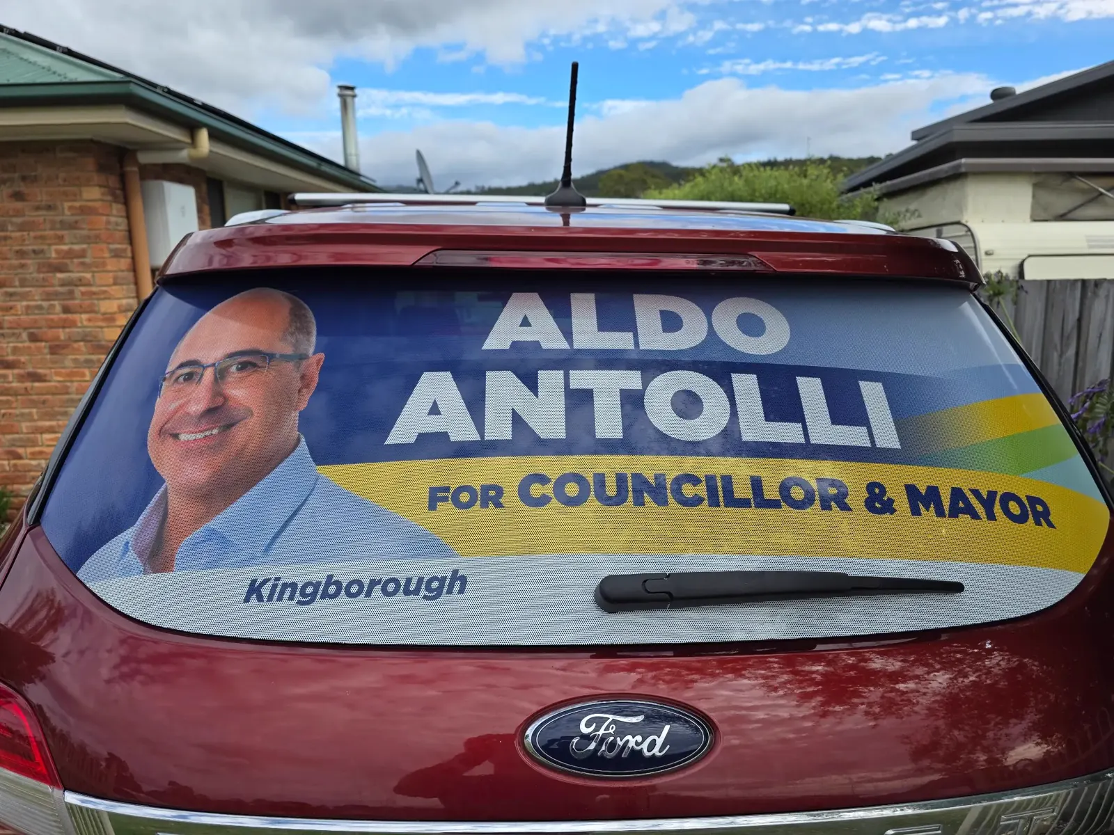 Aldo Antolli for Councillor and Mayor rear window wrap