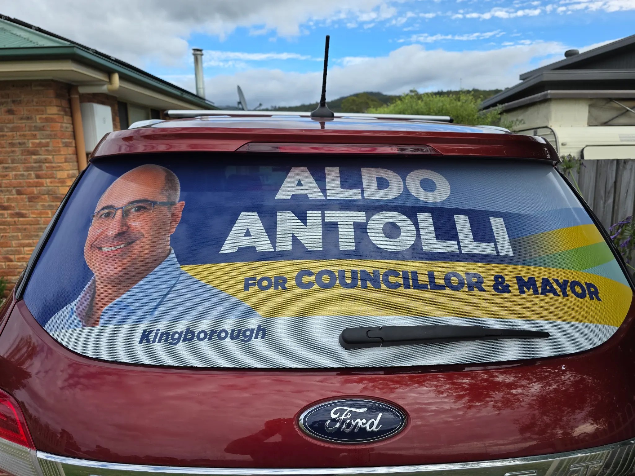 Aldo Antolli for Councillor and Mayor rear window wrap