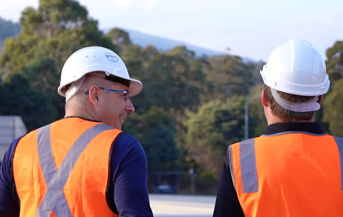 Aldo Antolli on a site visit in hi-vis with a council engineer