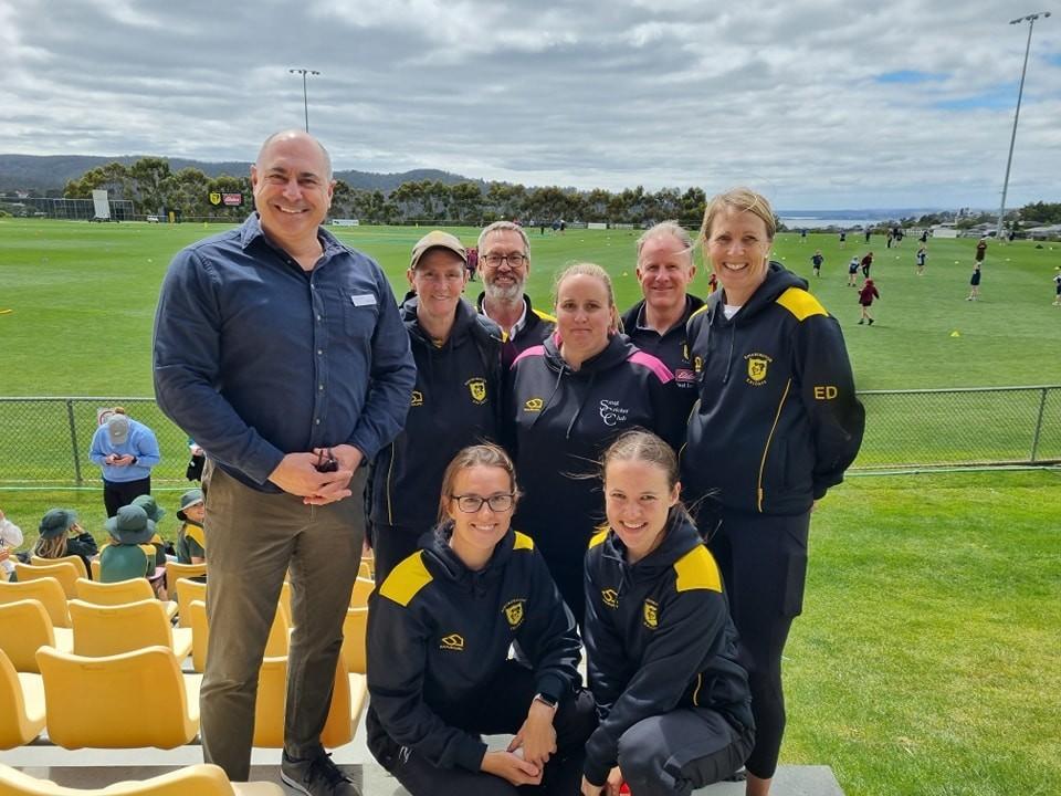 With players and coaches at a Kingborough cricket club